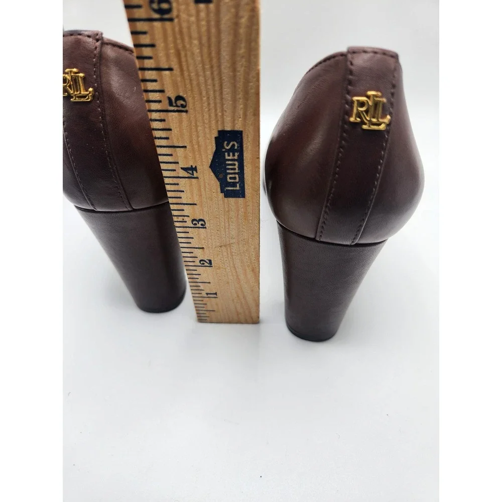 Lauren Ralph Lauren Womens Brown Leather‎ Block Heel Almond Toe Pumps Size 8B
